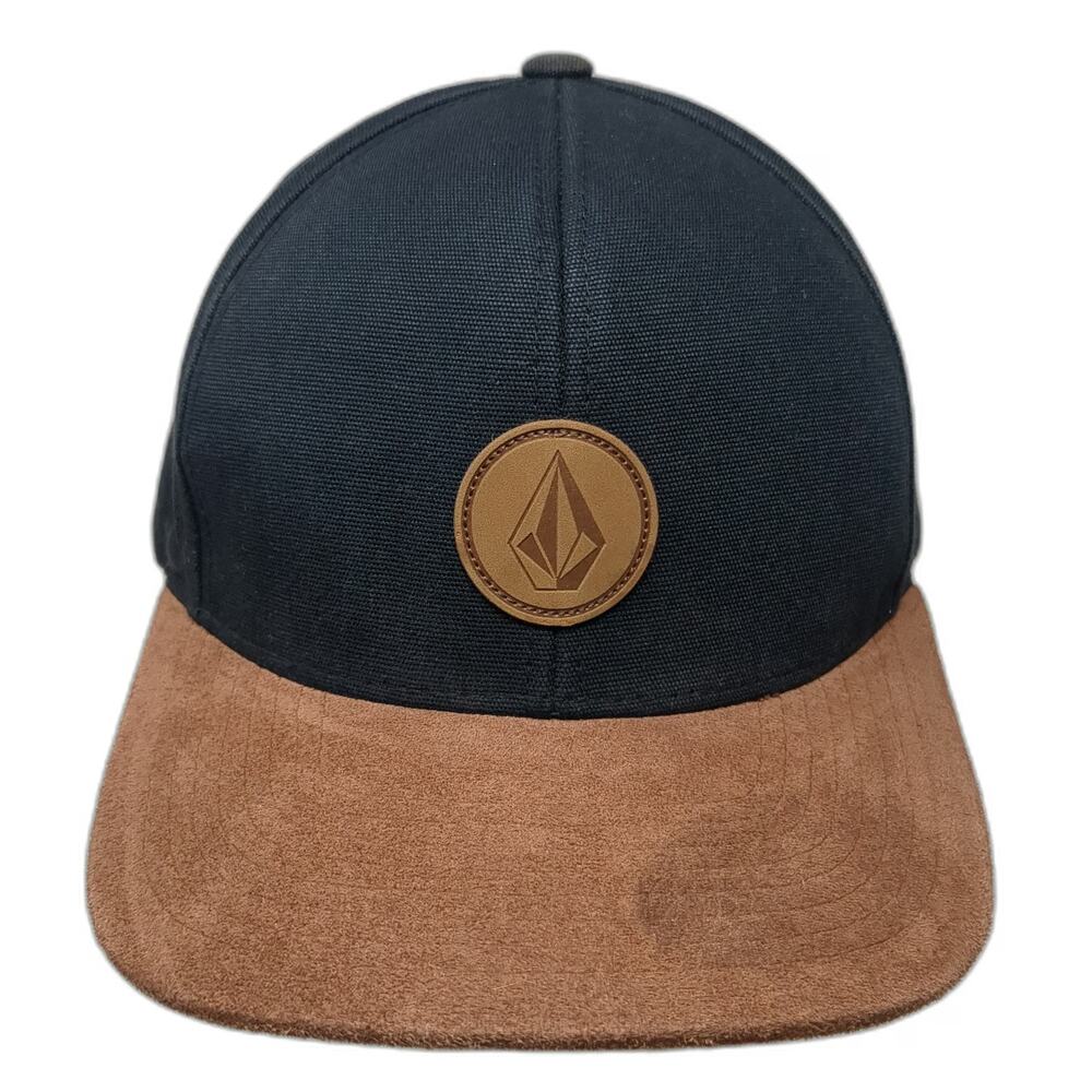 Volcom Snapback Hat Black Brown One Size Logo Patch Flat Brim Cotton Blend